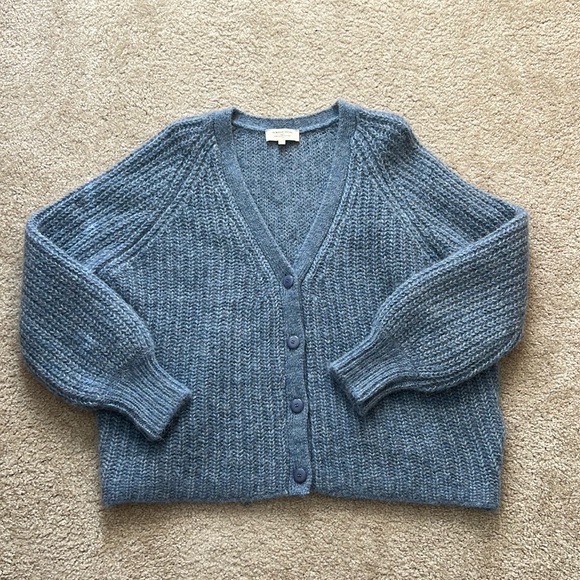Sezane Sweaters - Sezane Blue Cropped V-Neck Button Cardigan